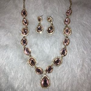 ✨Pink & Gold Bling Prom Jewelry Set